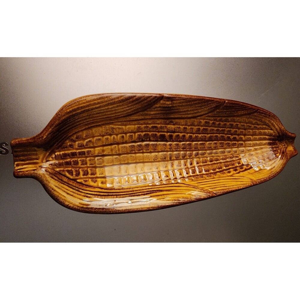 Set of 4 Vintage CALIFORNIA POTTERY USA Corn Cob Holders Serving Dish Set Vguc